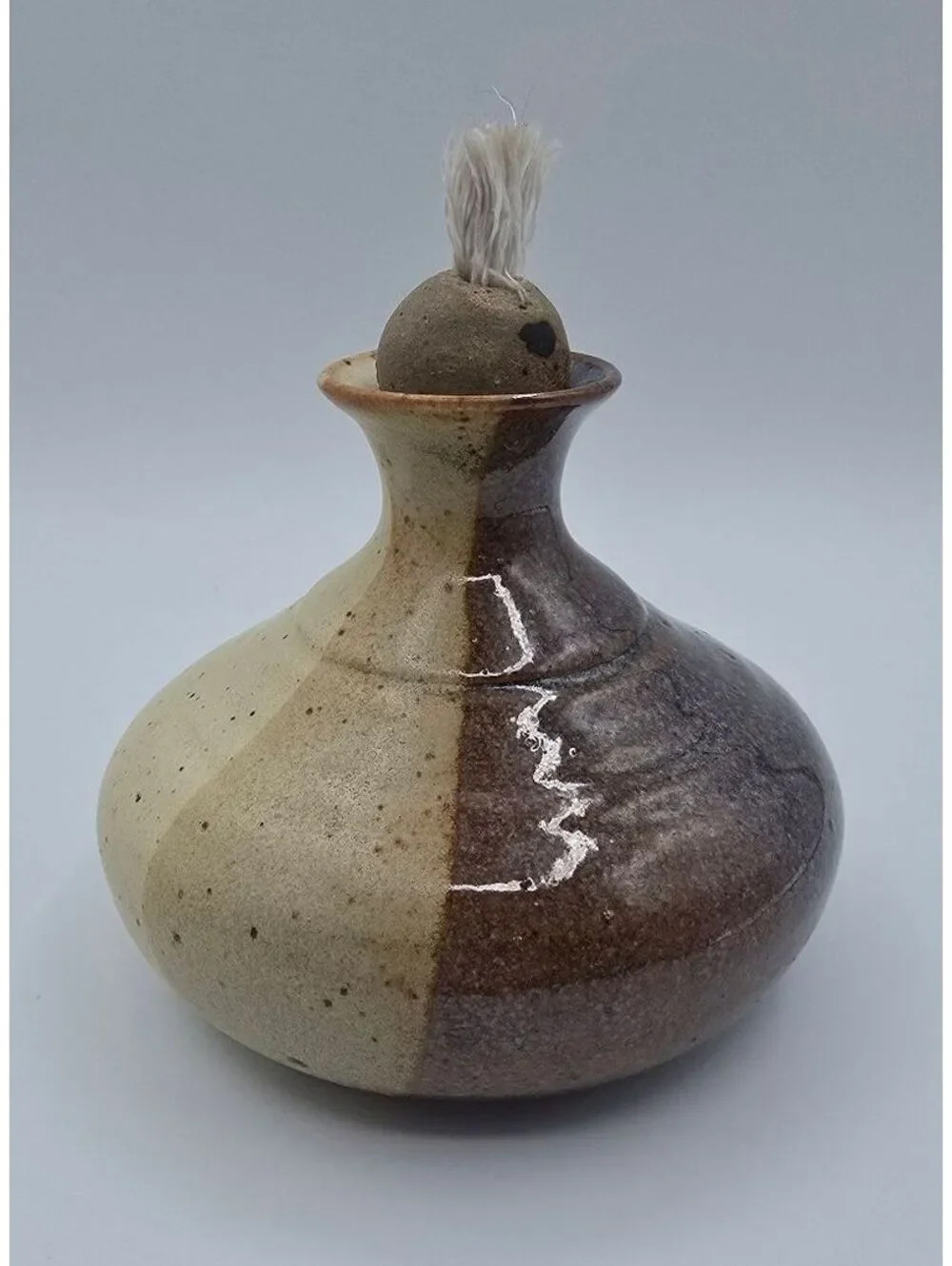 Vintage Hanselmann Pottery Stoneware Oil Lamp Signed